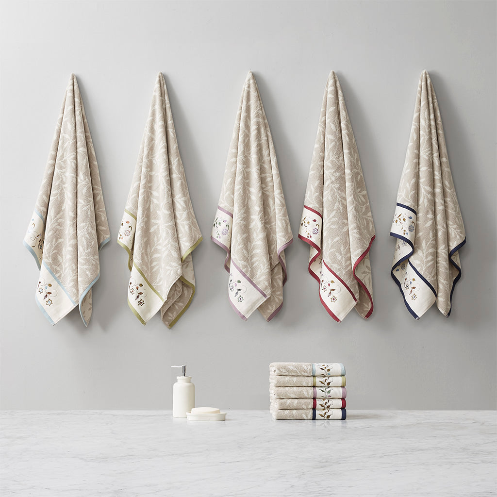 Bath Linen, Serene Embroidered Cotton Jacquard 6 Piece, Machine-Washable Care for Home Bathrooms and Everyday Care, 5 Color Options image 17