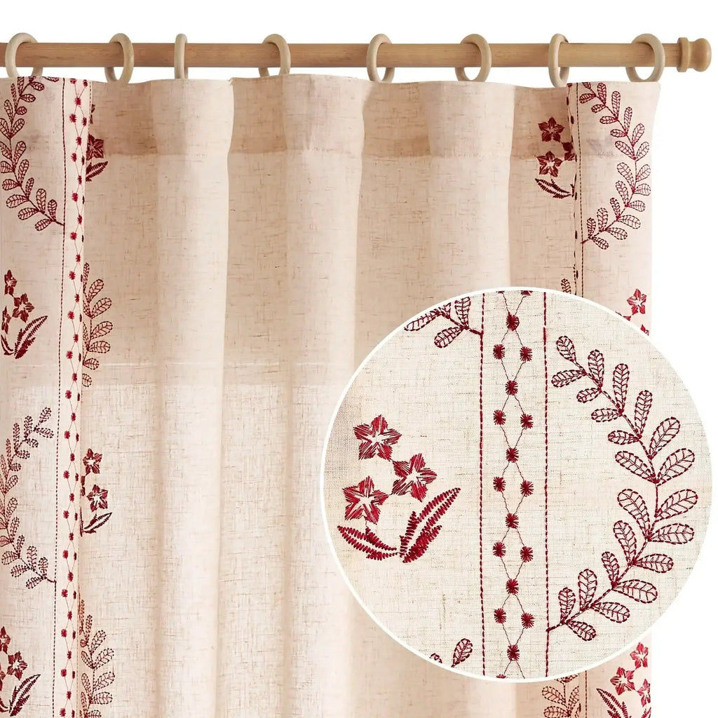 Window Curtain, Embroidered Vine Floral Linen Curtains (2, Lightweight Design for Bedrooms, Living Rooms and Home Privacy image 17