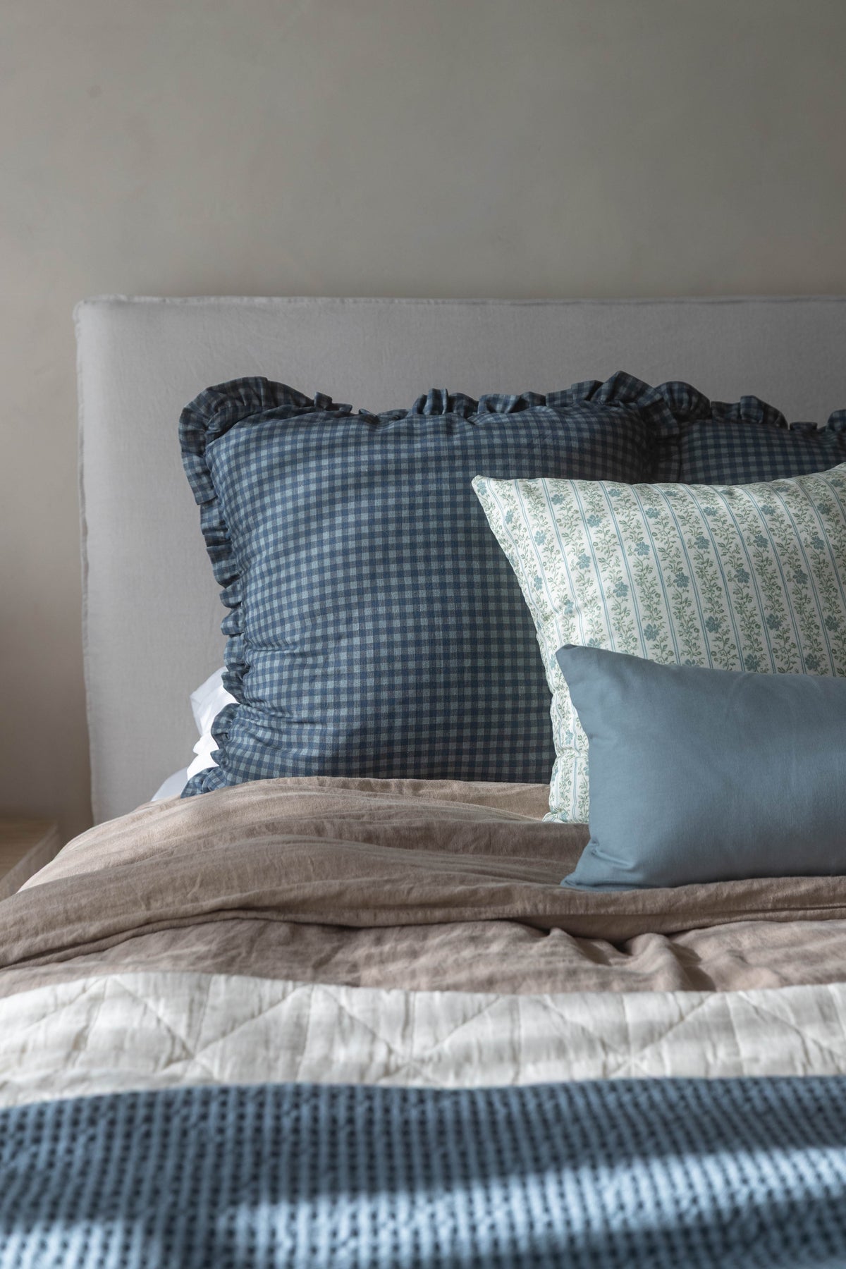 Decorative Pillow Cover, Navy Gingham Ruffle 18" 22" 26" 12x20" 12x40", Machine-Washable Care for Sofas, Beds and Living Room Accents image 17