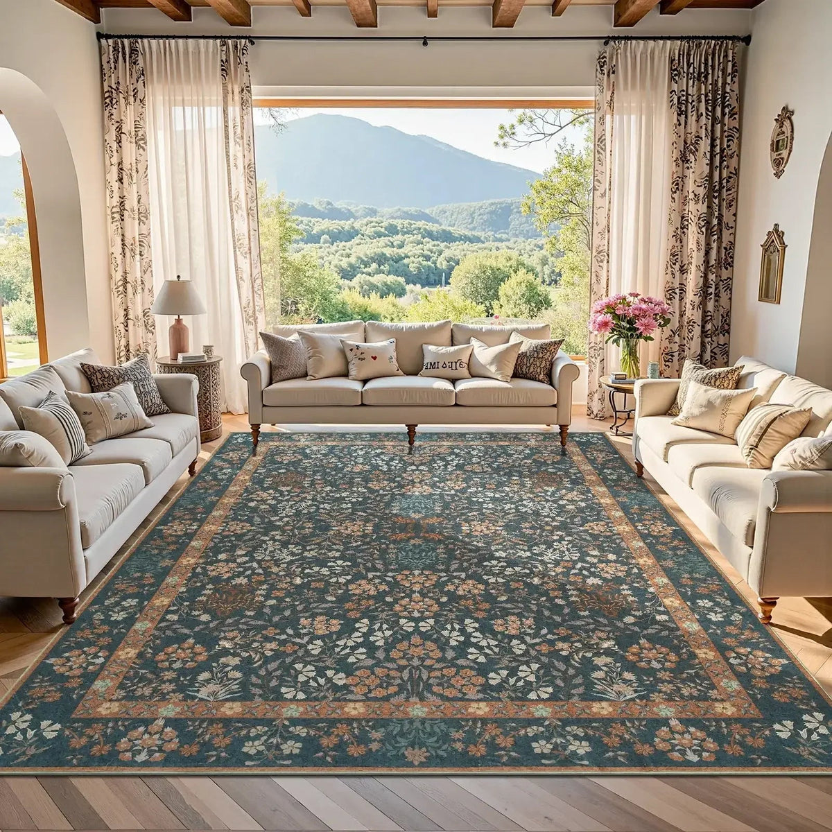 Area Rug, Vintage Foliage Floral, Lightweight Design, Non-Slip Design for Hallways, Dining Spaces and Home Decor, 19 Sizes and 4 Colors image 17