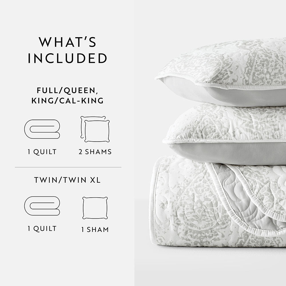 Quilted Coverlet Set, Distressed Damask Reversible for Guest Bedrooms, Layered Beds and Everyday Bedding, 3 Sizes and 2 Colors image 17