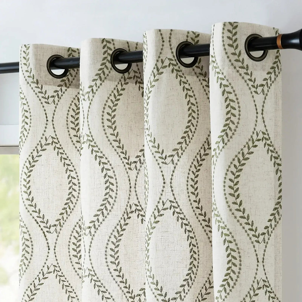 Window Curtain, Boho Leaf Embroidered Geometric Curtains (2, Machine-Washable Care for Bedrooms, Living Rooms and Home Privacy image 17