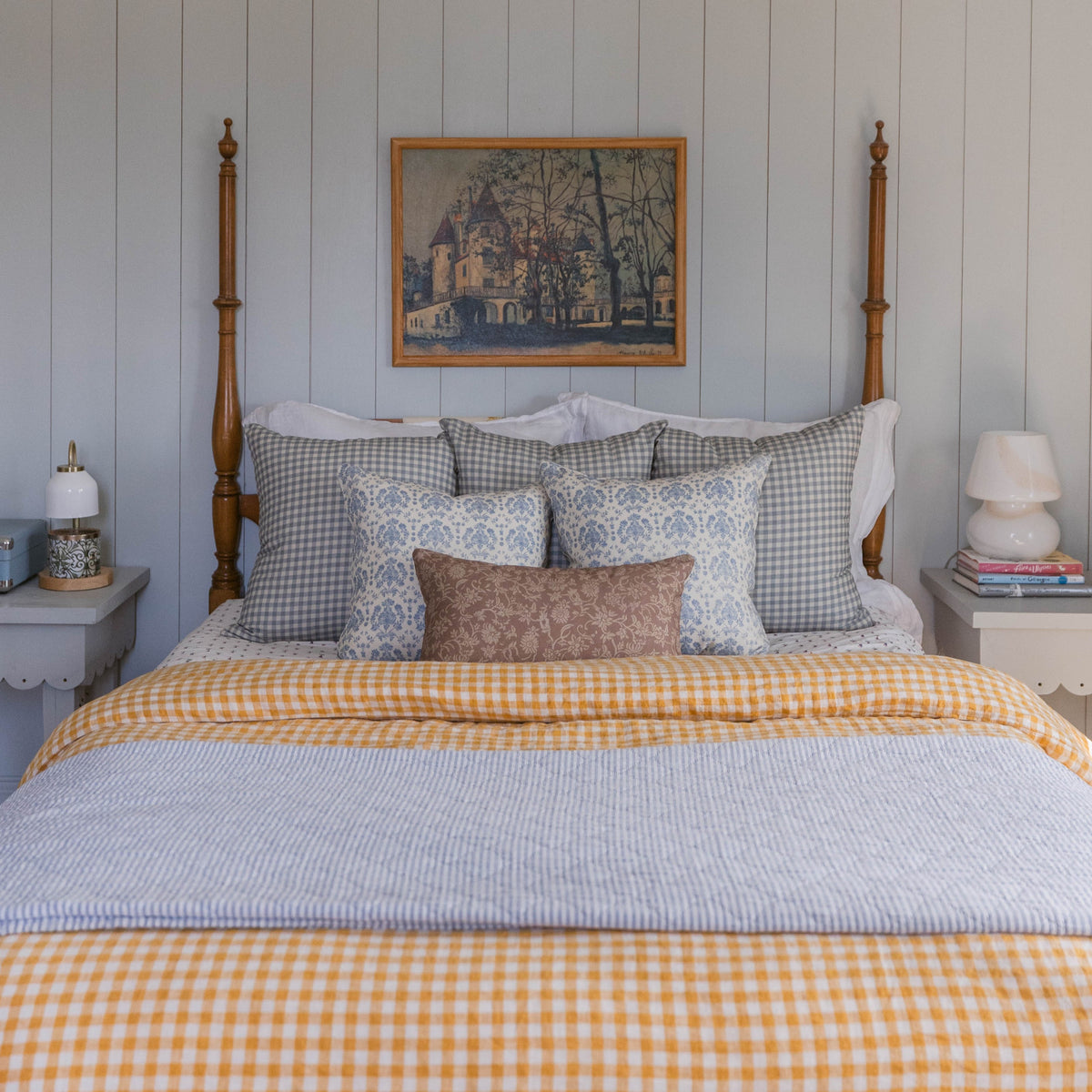 Decorative Pillow Cover Set, Dusty Blue Gingham 18" 20" 22" 26" 12x20", Machine-Washable Care for Sofas, Beds and Living Room Accents image 17