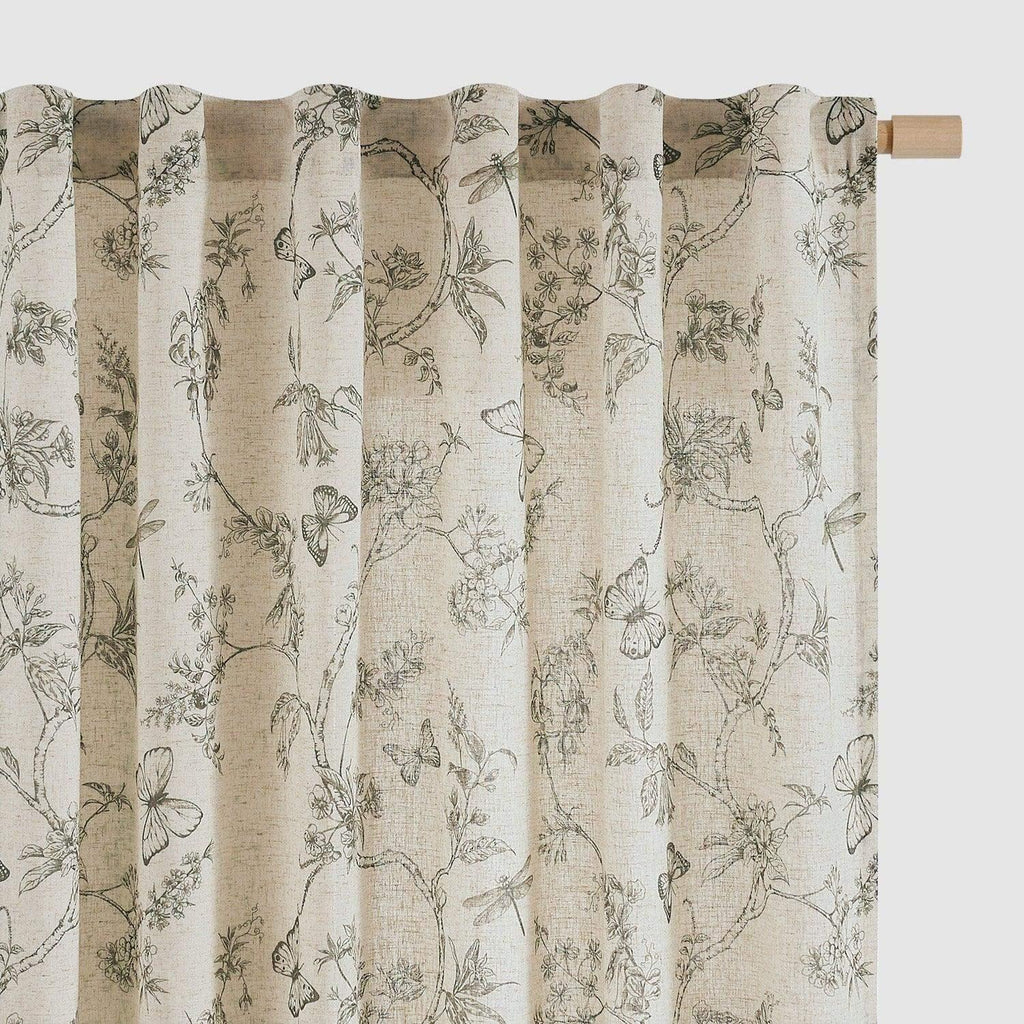 Window Curtain, Modern Toile Floral & Insect Linen Curtains (2, Lightweight Design for Windows, Room Styling and Everyday Privacy image 17