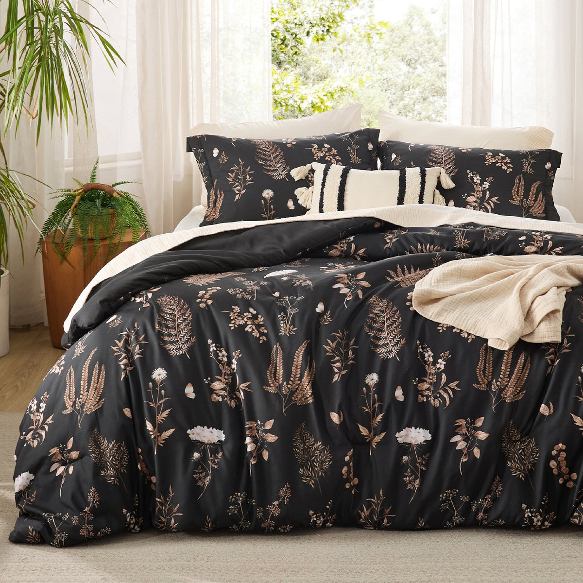 Bed Comforter, Retro Botanical Set for Everyday Bedding and Comfortable Sleep, 4 Sizes and 9 Colors image 17