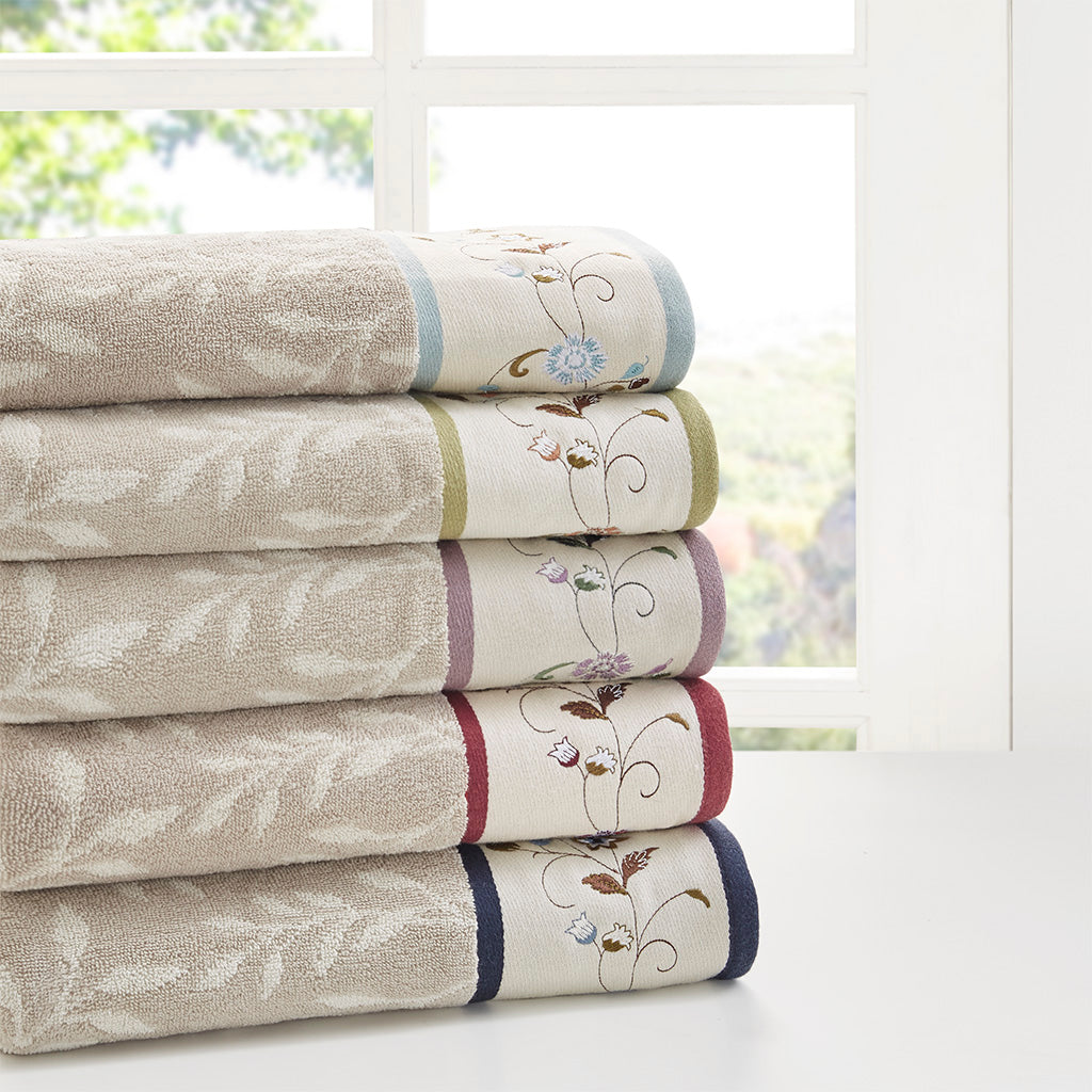 Bath Linen, Serene Embroidered Cotton Jacquard 6 Piece, Machine-Washable Care for Home Bathrooms and Everyday Care, 5 Color Options image 18