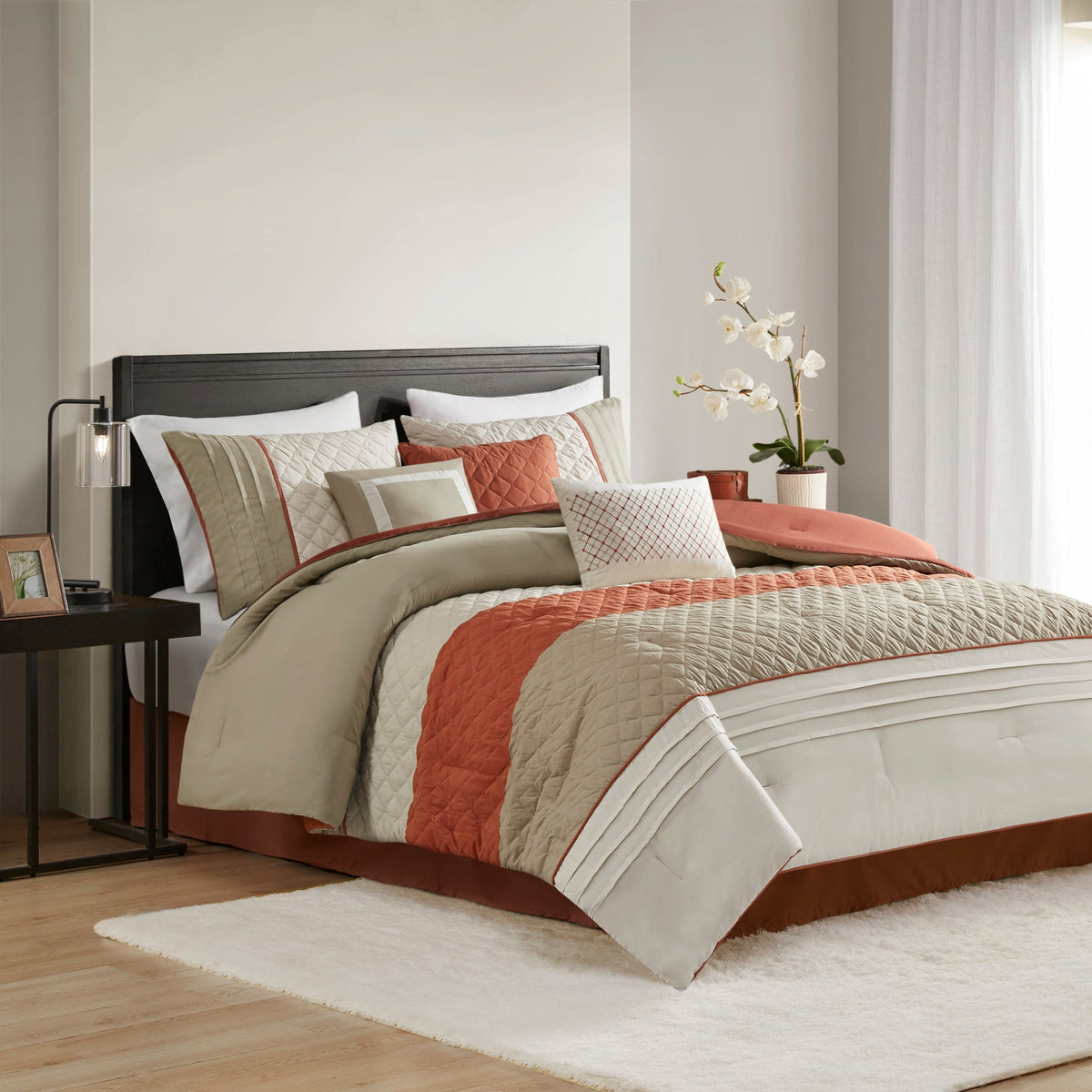 Bed Comforter, Jenson 7 Piece Color Block Stripe Set, Machine-Washable Care for Year-Round Bedroom Comfort and Restful Sleep image 18