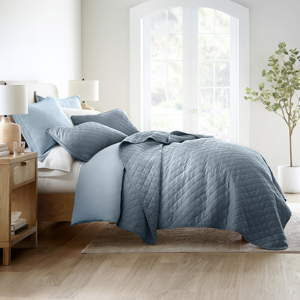 Bed Quilt, 3 Piece Diamond Stitch Quilted Coverlet Set for Guest Beds and Layered Bedroom Styling, 3 Sizes and 6 Colors image 18