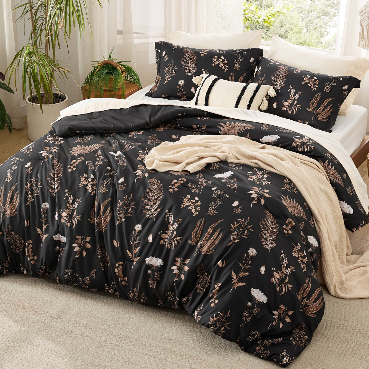 Bed Comforter, Retro Botanical Set for Everyday Bedding and Comfortable Sleep, 4 Sizes and 9 Colors image 18