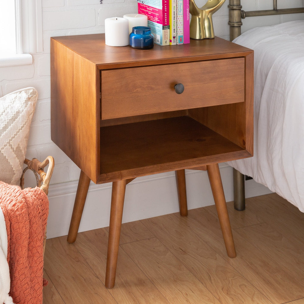 Nightstand, Mid Century Solid Wood Collection 1 or 2 for Bedrooms, Bedside Essentials and Everyday Storage, 2 Color Options image 18