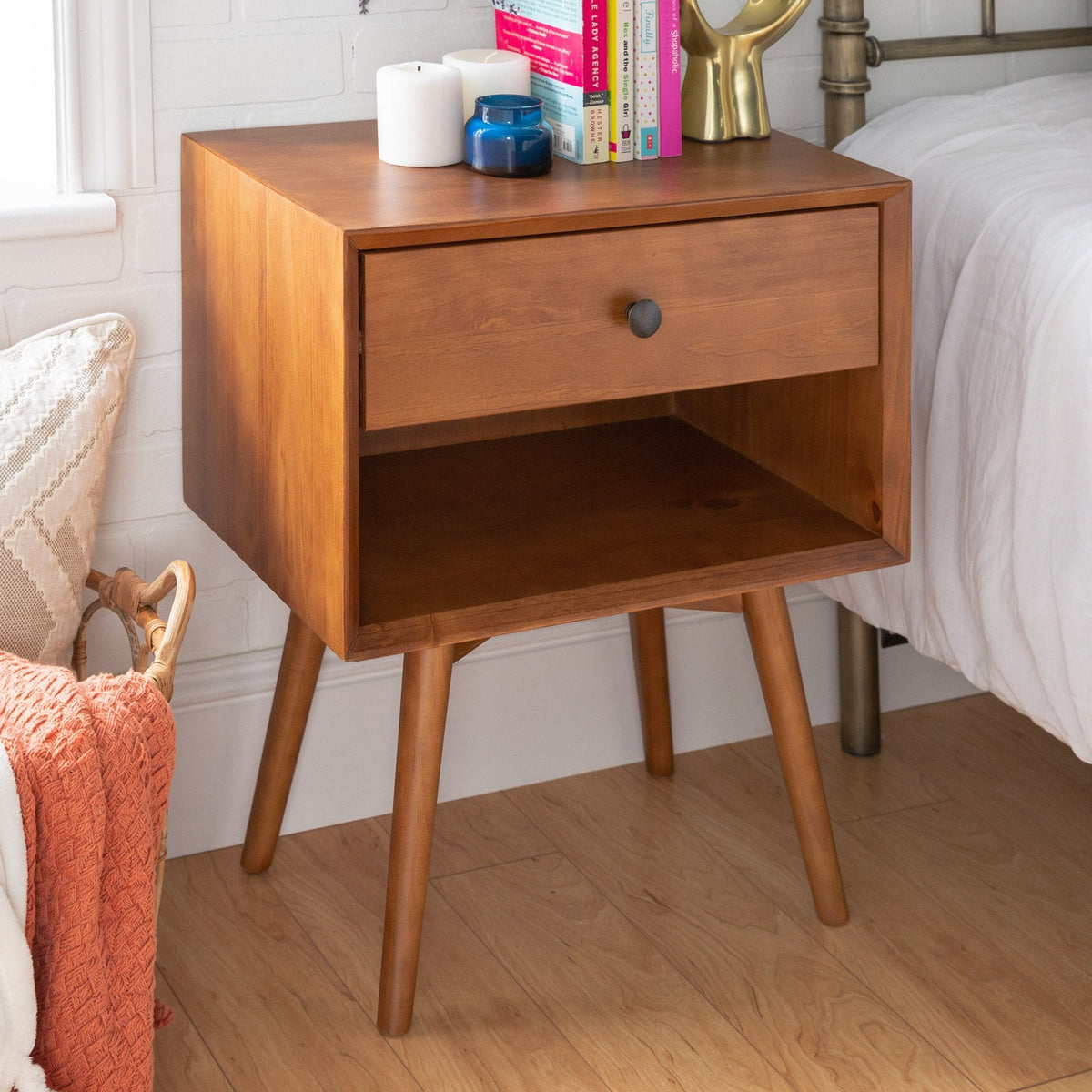 Nightstand, Mid Century Solid Wood Collection 1 or 2 for Bedrooms, Bedside Essentials and Everyday Storage, 2 Color Options image 18