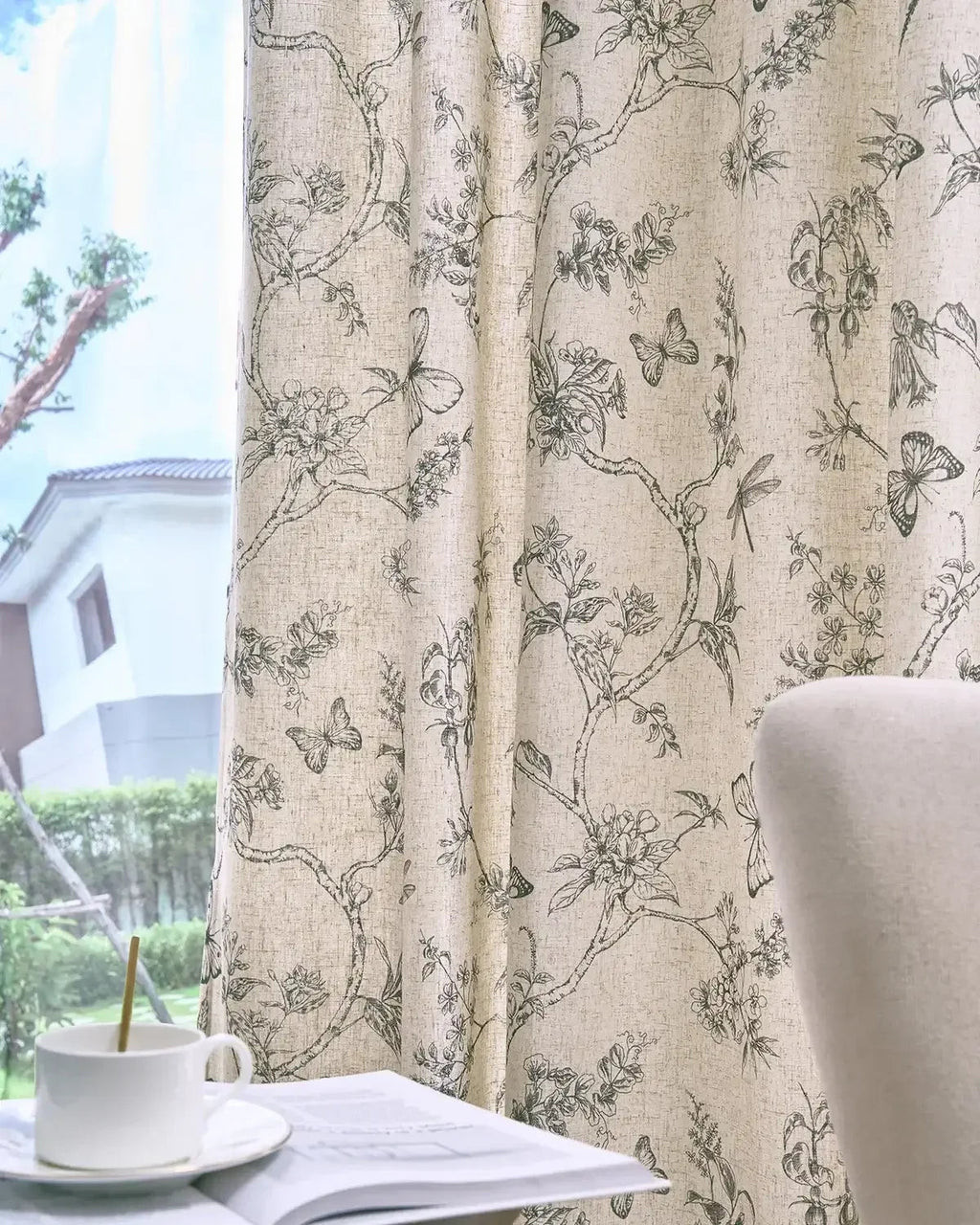 Window Curtain, Modern Toile Floral & Insect Linen Curtains (2, Lightweight Design for Windows, Room Styling and Everyday Privacy image 18