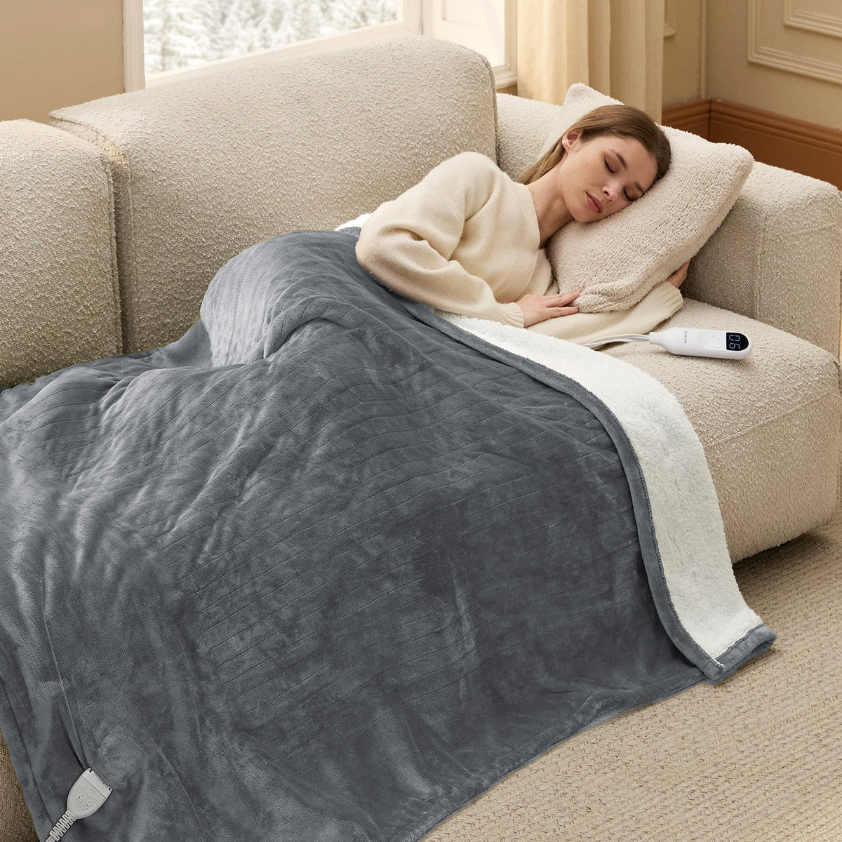 Cozy Throw Blanket, Solid Flannel Heated for Sofas, Beds and Relaxing at Home, 5 Sizes and 11 Colors image 18