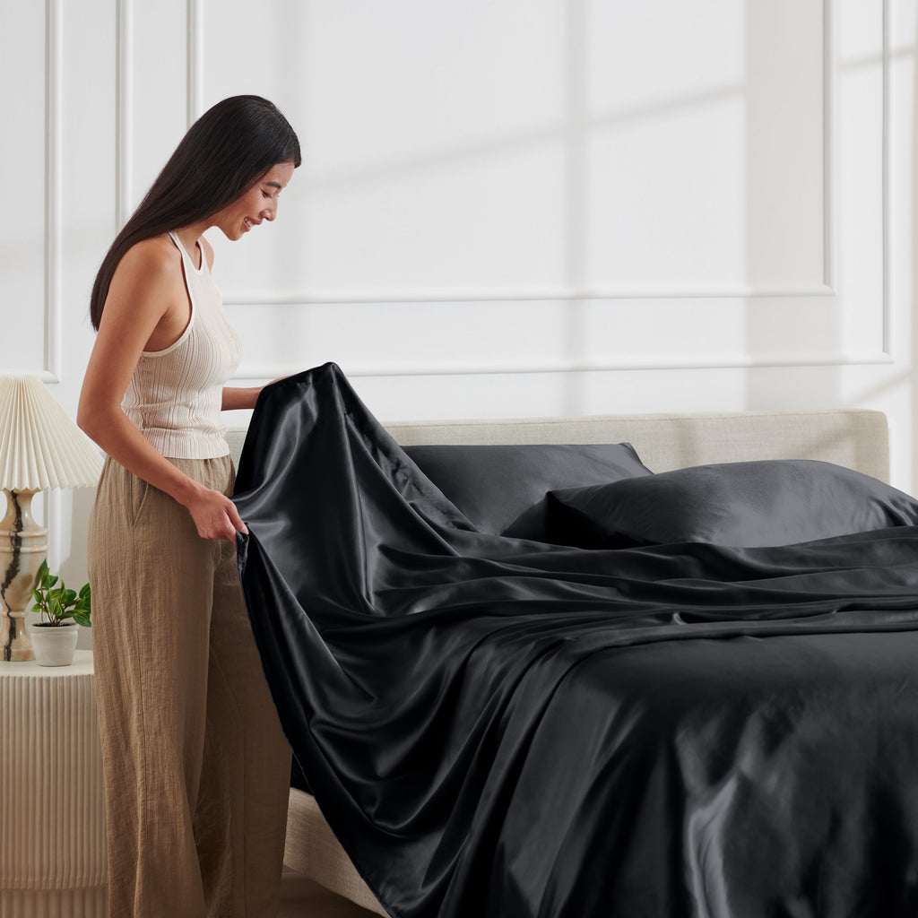 Bed Sheet Set, Satin for Everyday Bedroom Comfort and Guest Rooms, 7 Sizes and 6 Colors, Designed for Everyday Home Use image 19