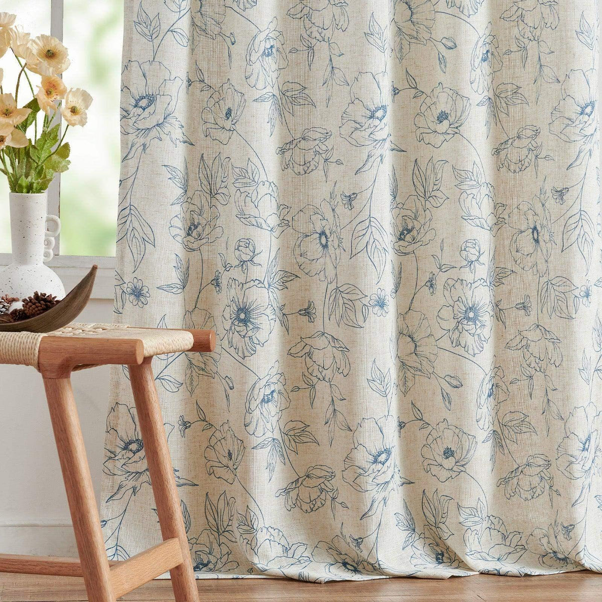 Window Curtain, Floral Linen Curtains (2 Panels), Lightweight Design for Windows, Room Styling and Everyday Privacy, 3 Sizes and 5 Colors image 19