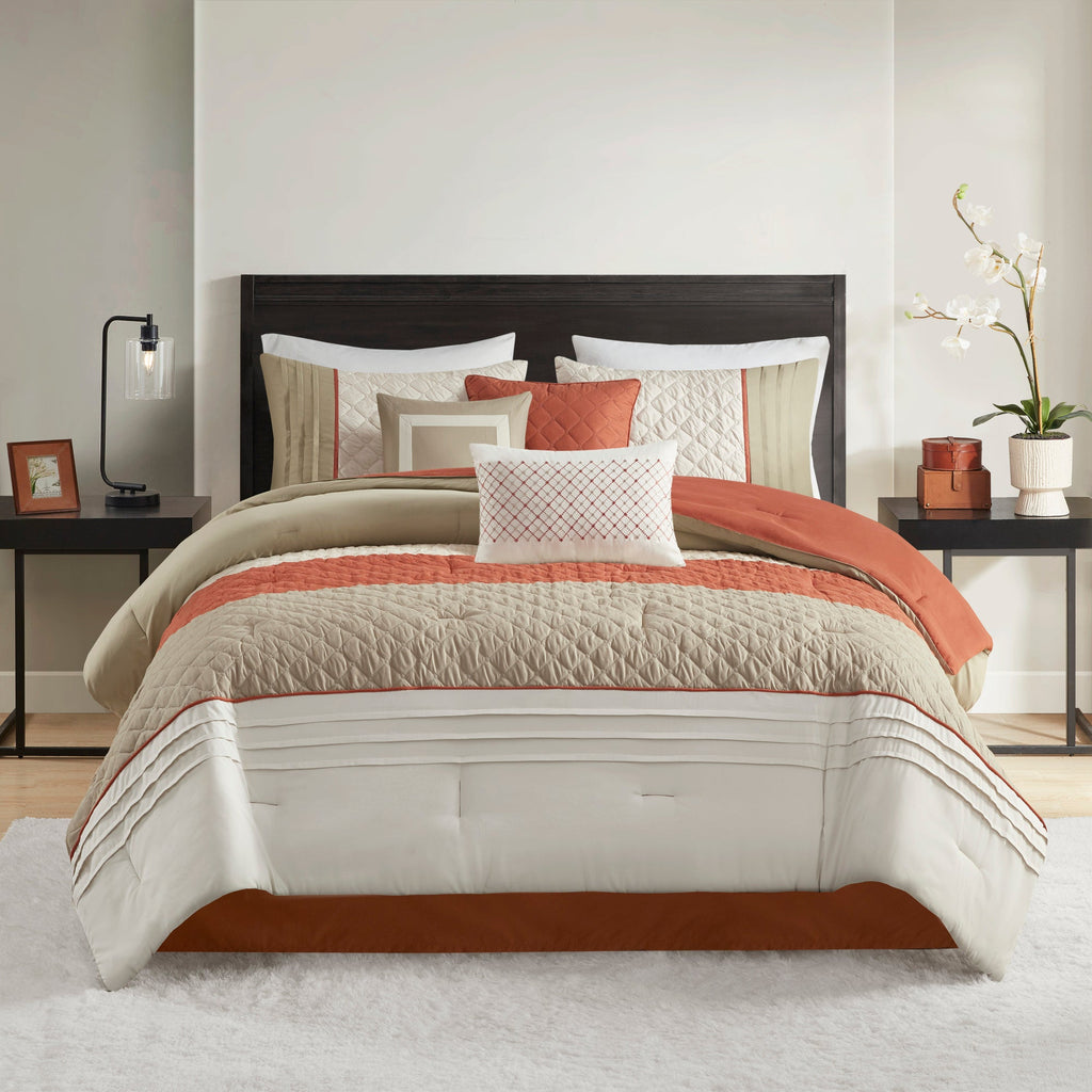 Bed Comforter, Jenson 7 Piece Color Block Stripe Set, Machine-Washable Care for Year-Round Bedroom Comfort and Restful Sleep image 19