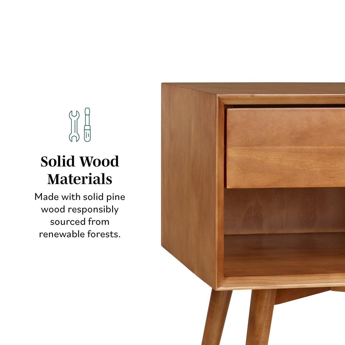Nightstand, Mid Century Solid Wood Collection 1 or 2 for Bedrooms, Bedside Essentials and Everyday Storage, 2 Color Options image 19