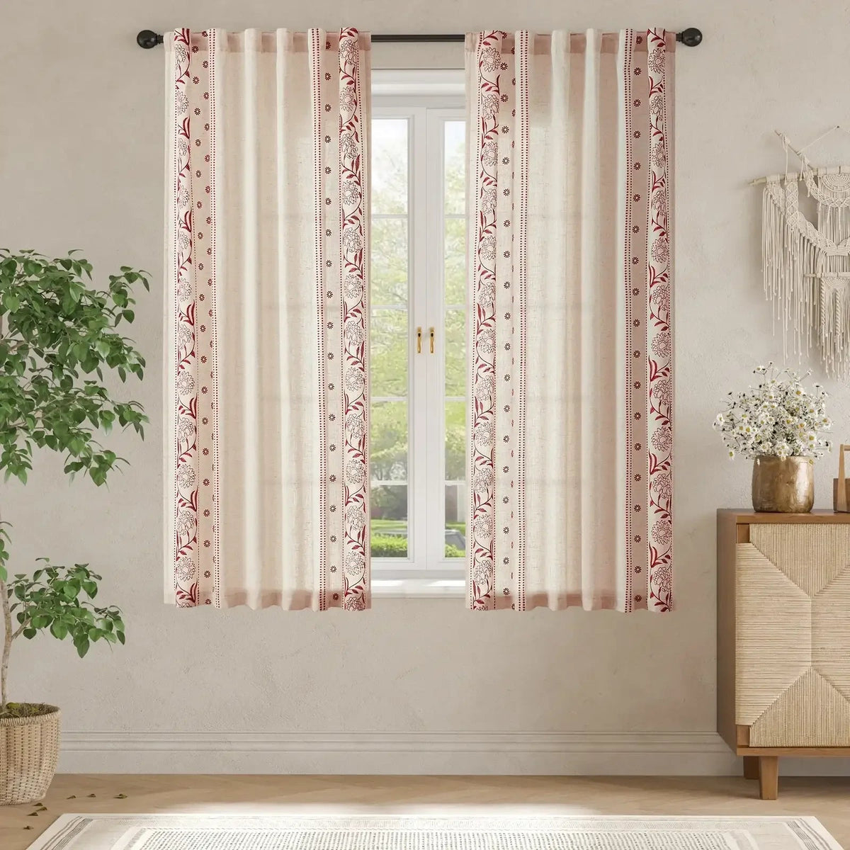 Window Curtain, Hydrangea Embroidered Linen Curtains (2 for Bedrooms, Living Rooms and Home Privacy, 6 Sizes and 6 Colors image 19