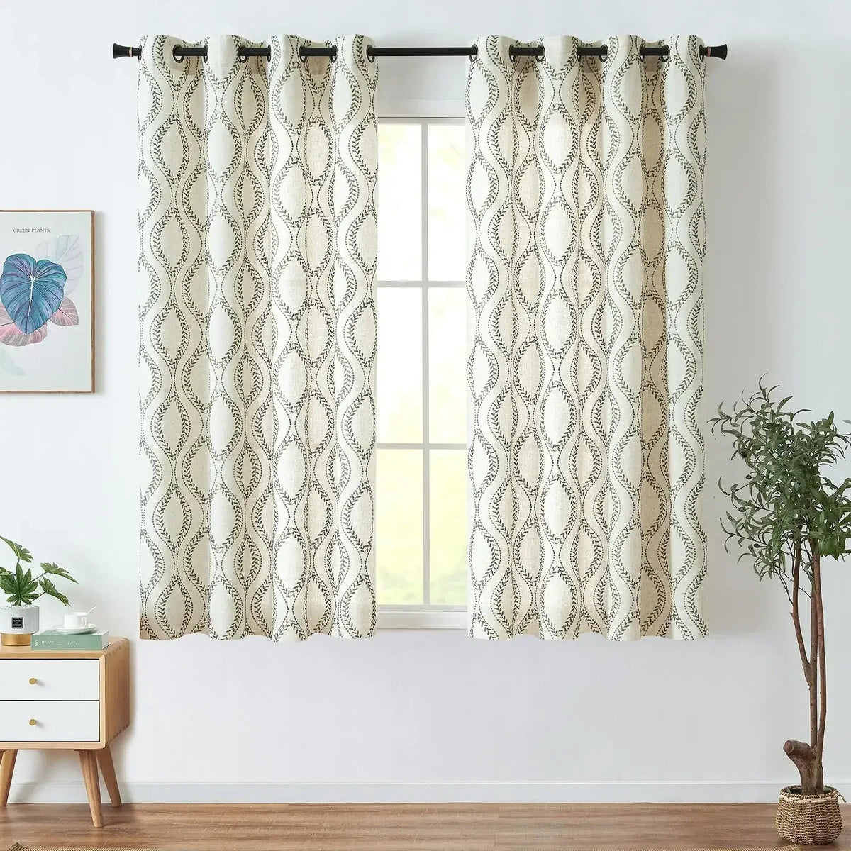 Window Curtain, Boho Leaf Embroidered Geometric Curtains (2, Machine-Washable Care for Bedrooms, Living Rooms and Home Privacy image 19