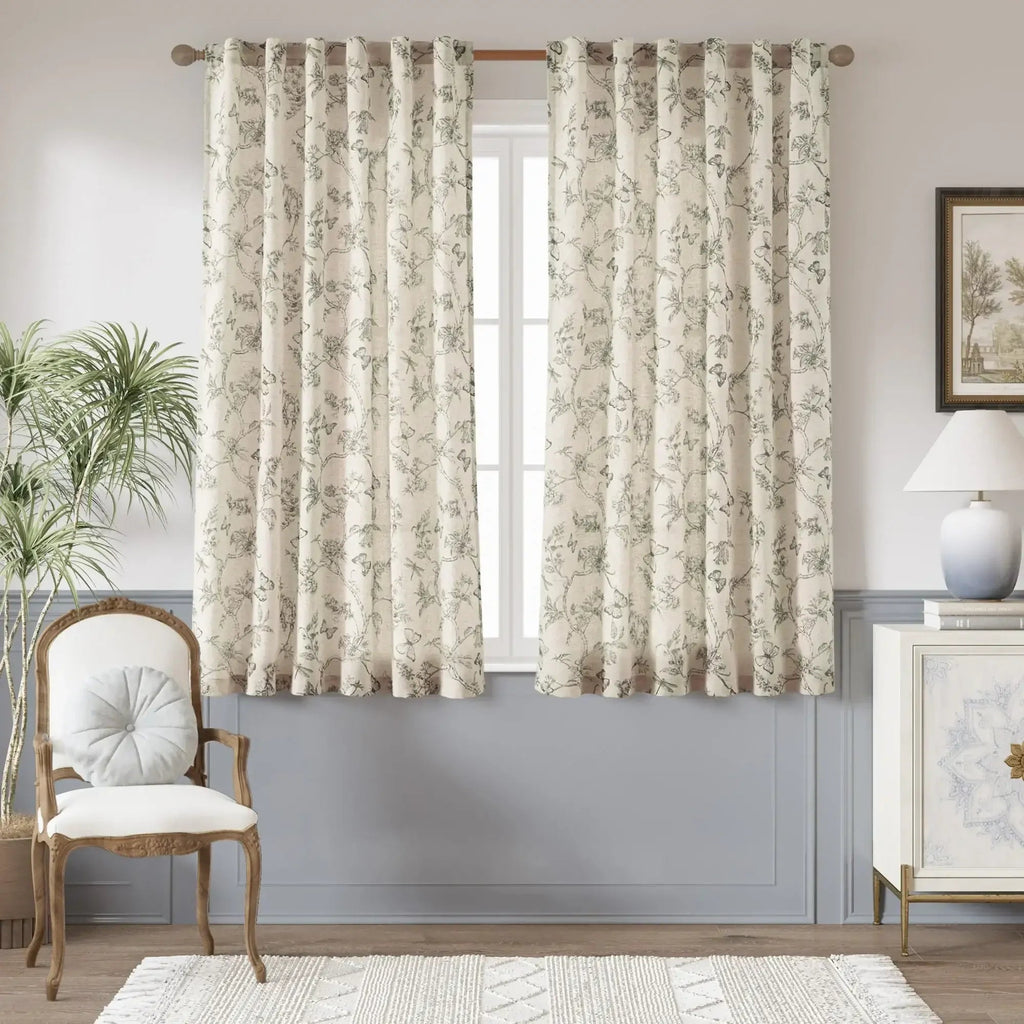 Window Curtain, Modern Toile Floral & Insect Linen Curtains (2, Lightweight Design for Windows, Room Styling and Everyday Privacy image 19
