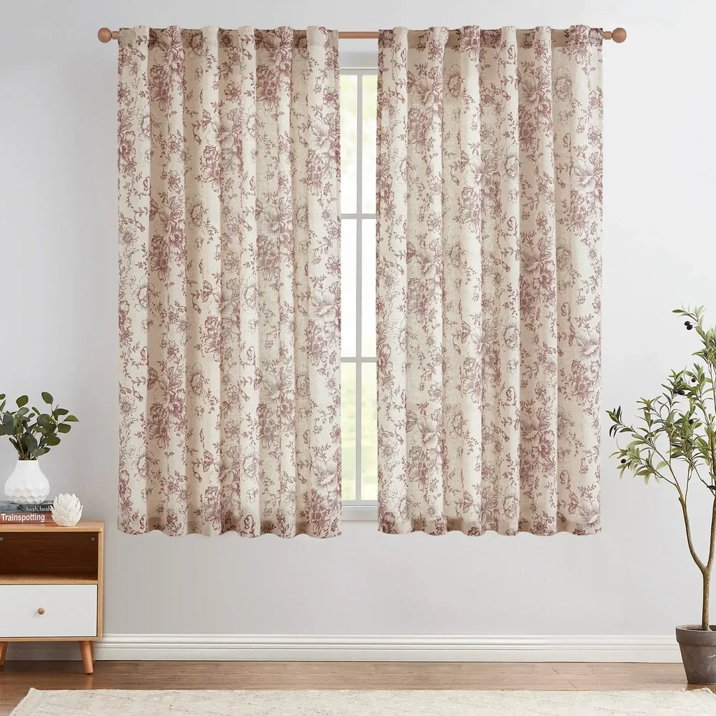 Window Curtain, Peony Print Linen Blend 3 in 1 Curtains (2, Machine-Washable Care for Bedrooms, Living Rooms and Home Privacy image 19