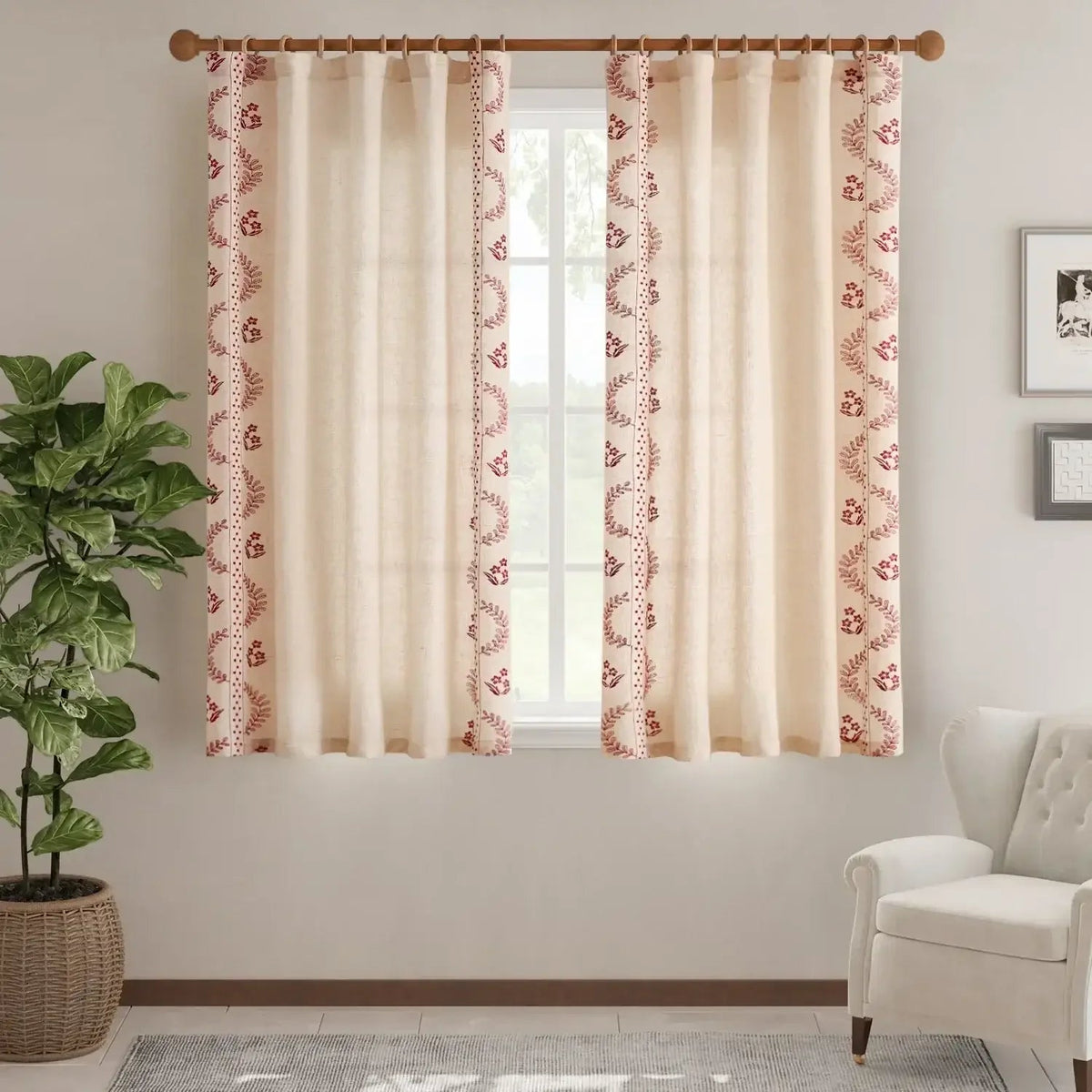 Window Curtain, Embroidered Vine Floral Linen Curtains (2, Lightweight Design for Bedrooms, Living Rooms and Home Privacy image 19