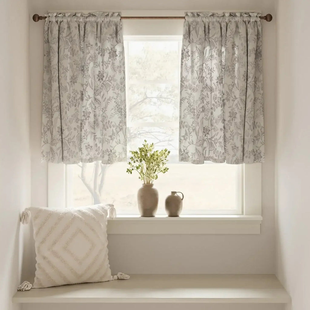 Window Curtain, Vintage Scrollwork Floral Linen Kitchen, Lightweight Design for Windows, Room Styling and Everyday Privacy image 19
