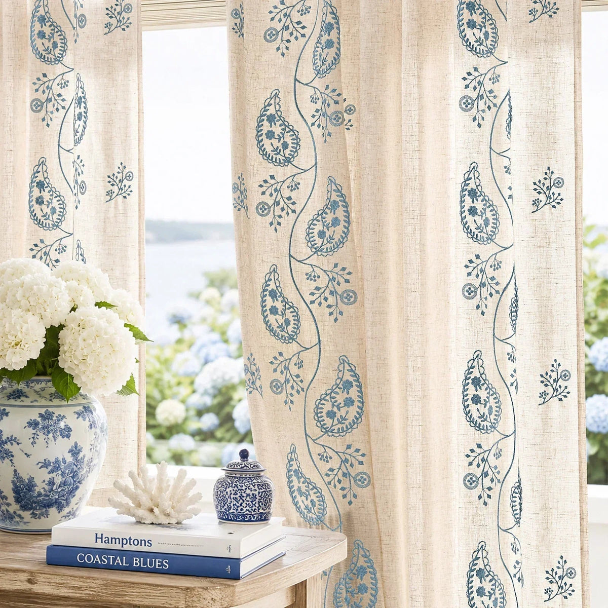 Window Curtain, Embroidered Floral Paisley Vine Linen Blend for Windows, Room Styling and Everyday Privacy, 3 Sizes and 4 Colors image 19