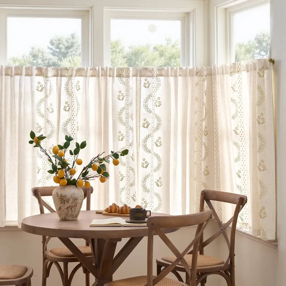 Window Curtain, Vintage Wavy Floral Embroidery Kitchen, Lightweight Design for Windows, Room Styling and Everyday Privacy image 19