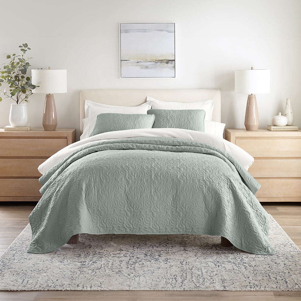 Bed Quilt, 3 Piece Floral Stitch Quilted Coverlet Set for Bedroom Layering and Everyday Bedding, 3 Sizes and 6 Colors image 19