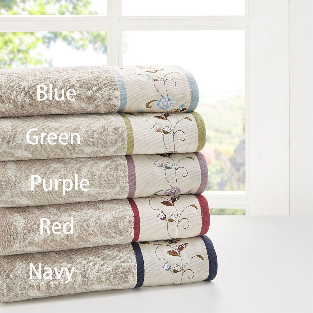 Bath Linen, Serene Embroidered Cotton Jacquard 6 Piece, Machine-Washable Care for Home Bathrooms and Everyday Care, 5 Color Options image 19