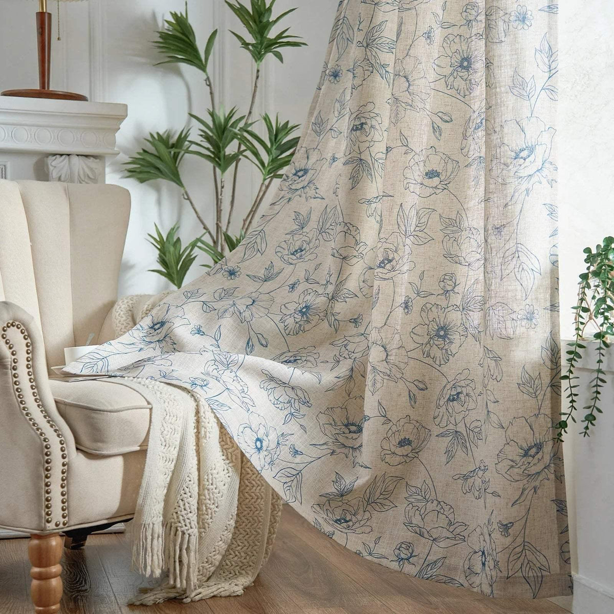 Window Curtain, Floral Linen Curtains (2 Panels), Lightweight Design for Windows, Room Styling and Everyday Privacy, 3 Sizes and 5 Colors image 20