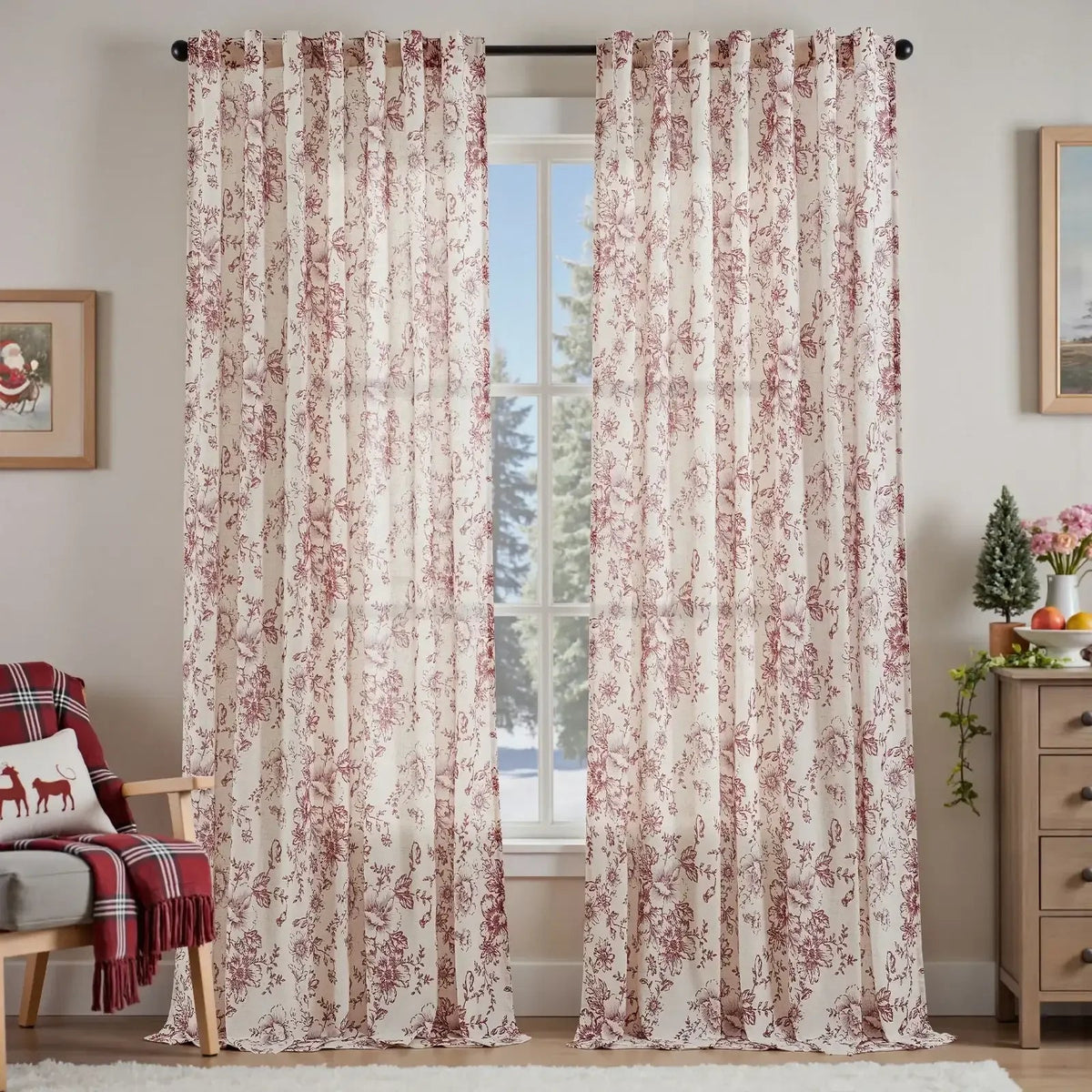 Window Curtain, Peony Print Linen Blend 3 in 1 Curtains (2, Machine-Washable Care for Bedrooms, Living Rooms and Home Privacy image 20