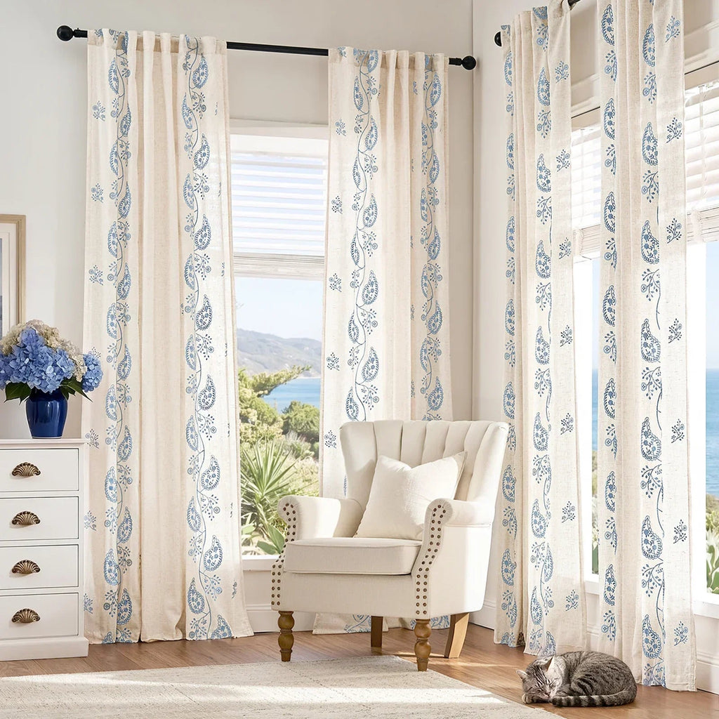 Window Curtain, Embroidered Floral Paisley Vine Linen Blend for Windows, Room Styling and Everyday Privacy, 3 Sizes and 4 Colors image 20