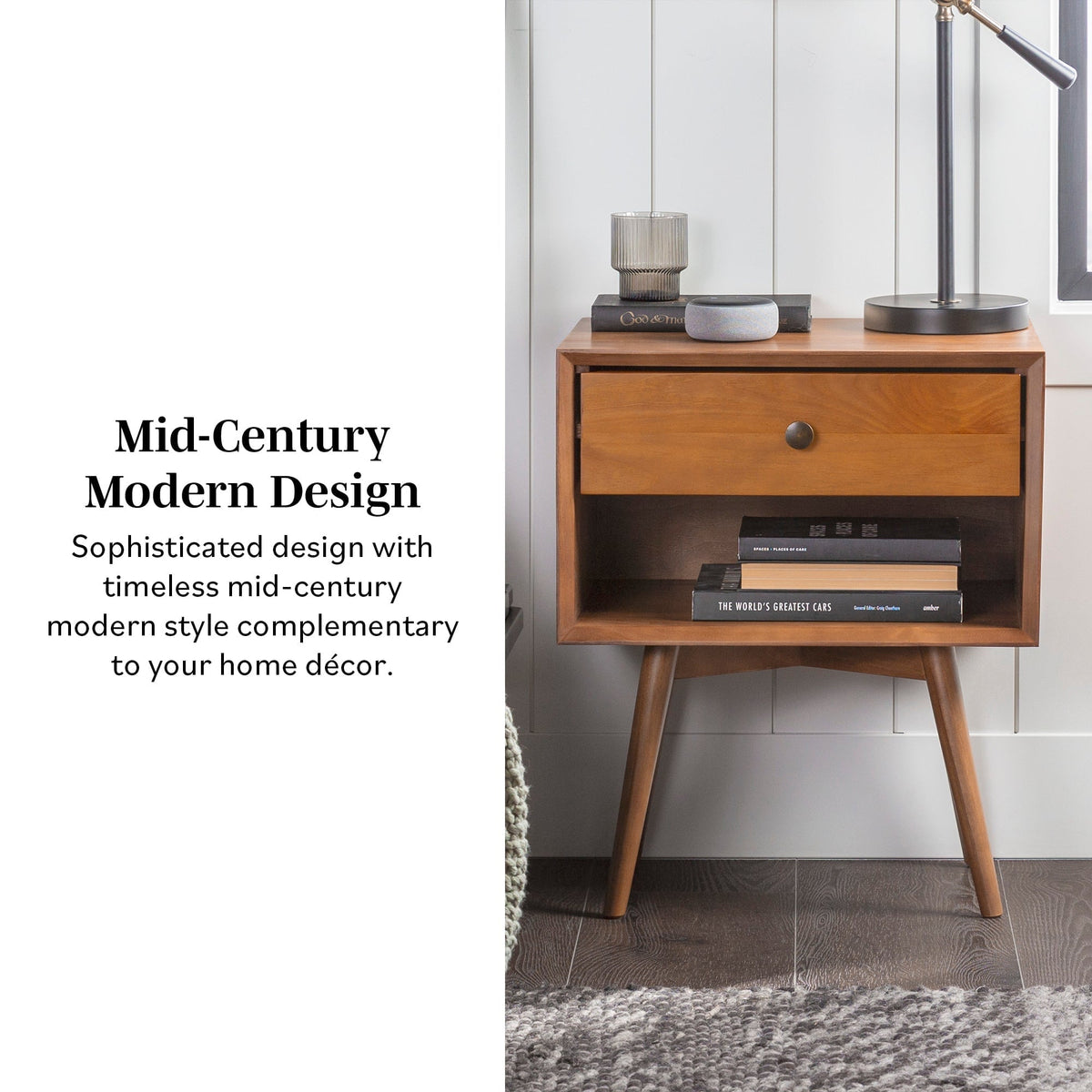 Nightstand, Mid Century Solid Wood Collection 1 or 2 for Bedrooms, Bedside Essentials and Everyday Storage, 2 Color Options image 20