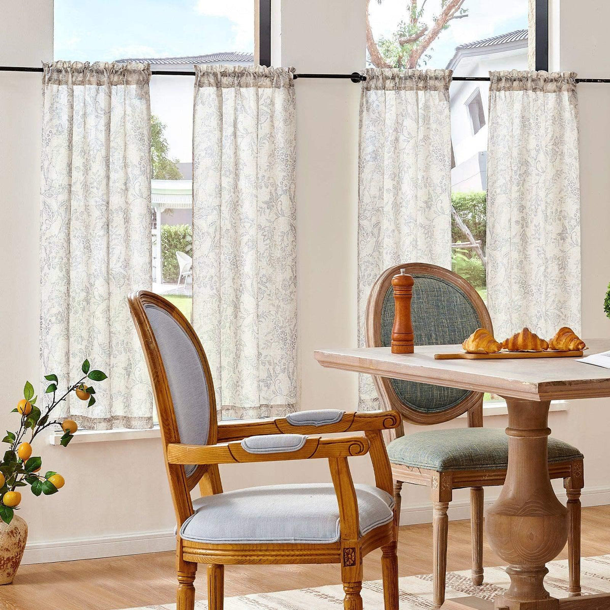 Window Curtain, Vintage Scrollwork Floral Linen Kitchen, Lightweight Design for Windows, Room Styling and Everyday Privacy image 20