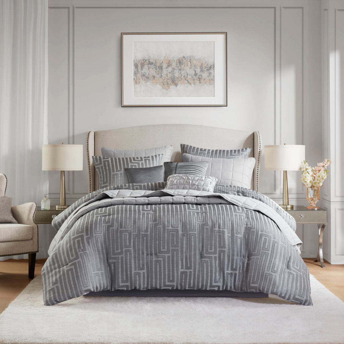 Bed Comforter, Royce 10 Piece Luxury Jacquard Set, Lightweight Design, Machine-Washable Care for Everyday Bedding and Comfortable Sleep image 20