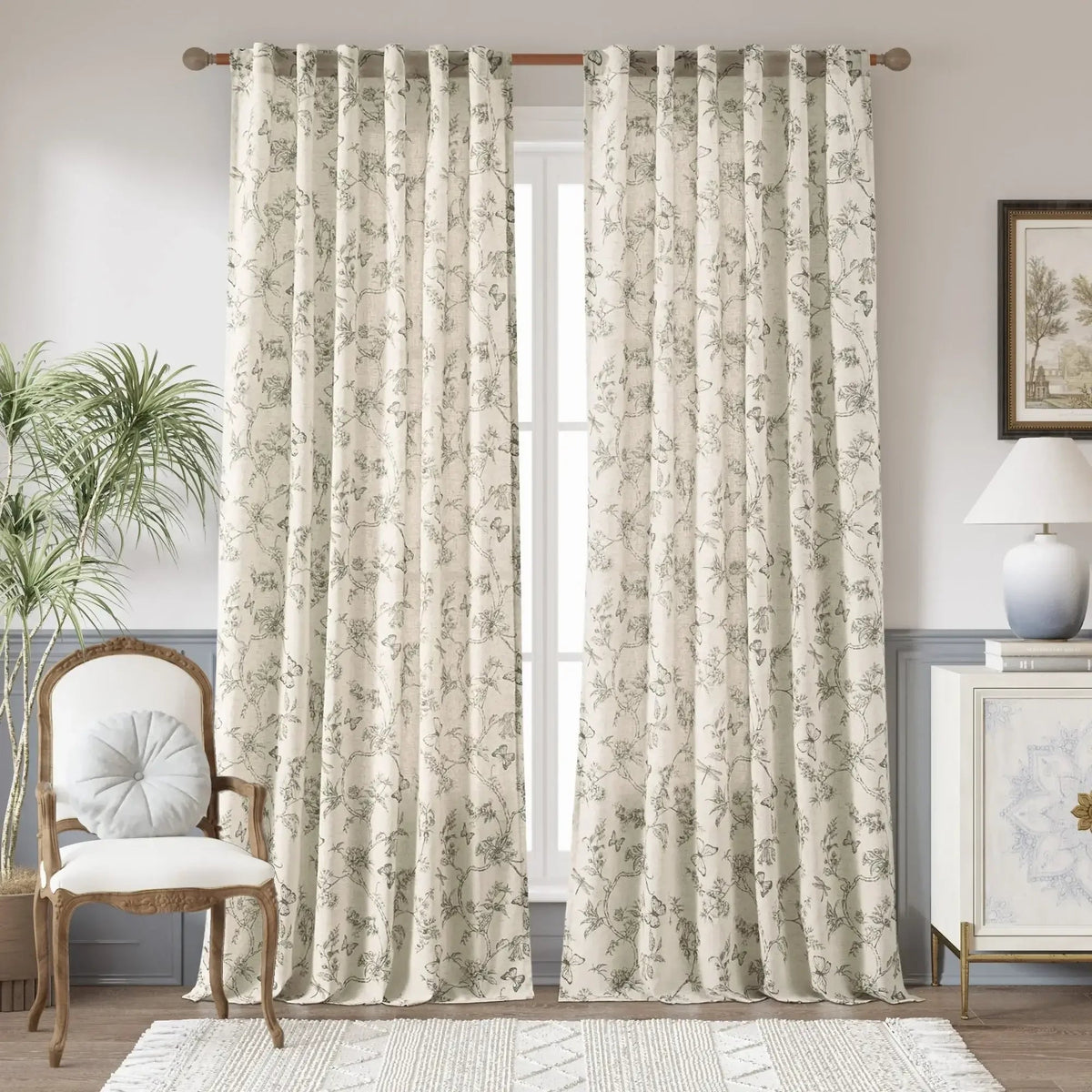 Window Curtain, Modern Toile Floral & Insect Linen Curtains (2, Lightweight Design for Windows, Room Styling and Everyday Privacy image 20