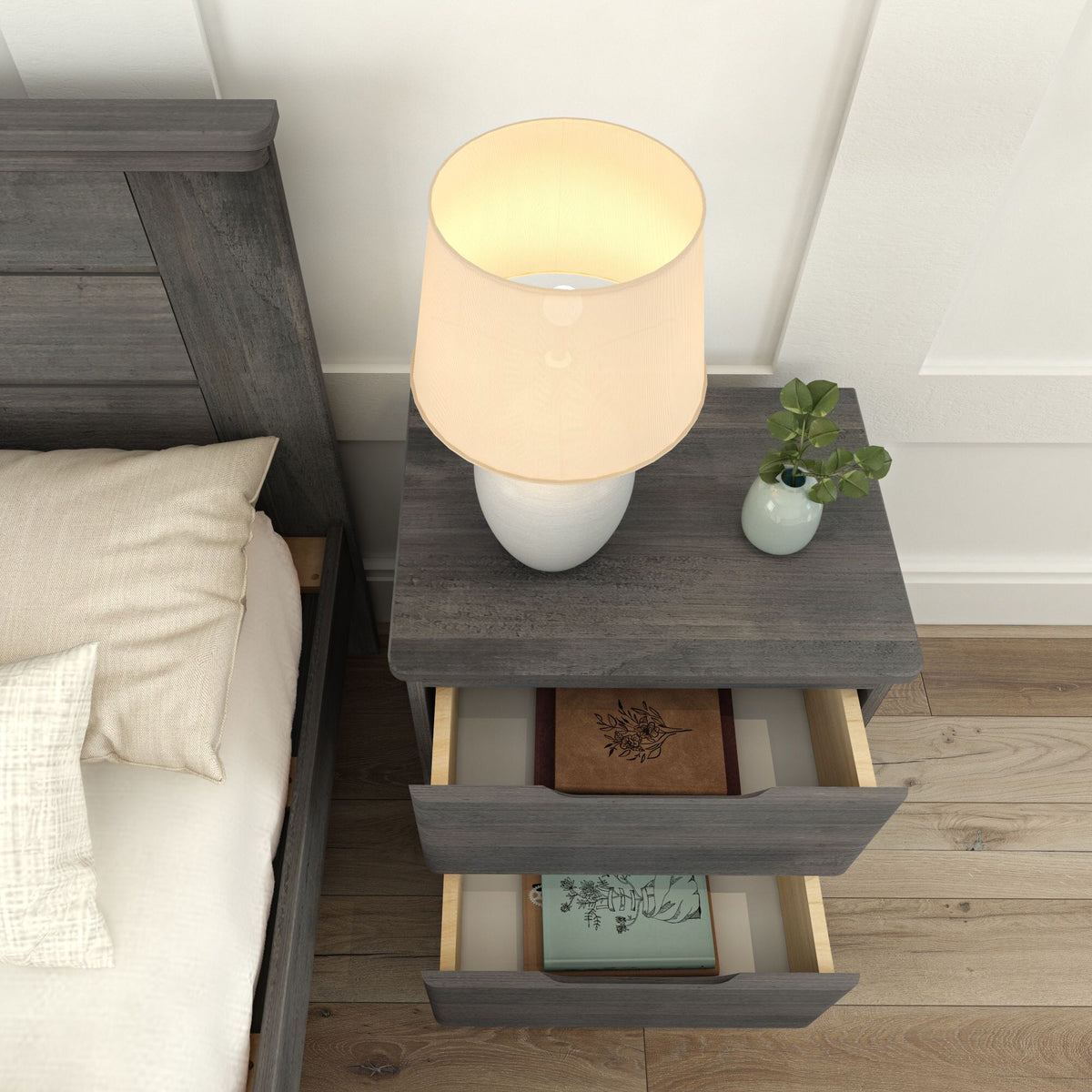 Nightstand, Rustic 2 Drawer for Bedside Storage, Bedroom Organization and Guest Rooms, 4 Color Options image 20