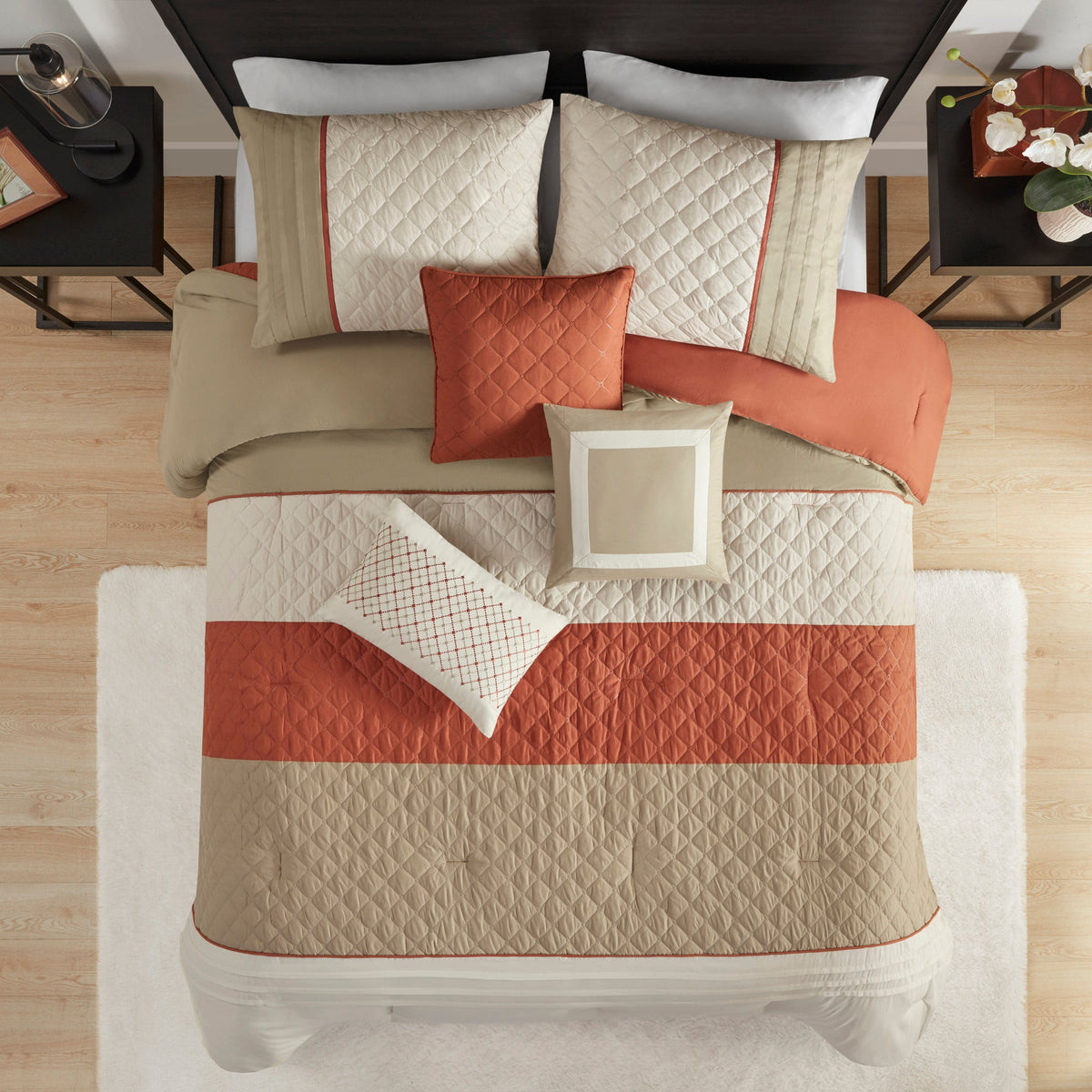 Bed Comforter, Jenson 7 Piece Color Block Stripe Set, Machine-Washable Care for Year-Round Bedroom Comfort and Restful Sleep image 20