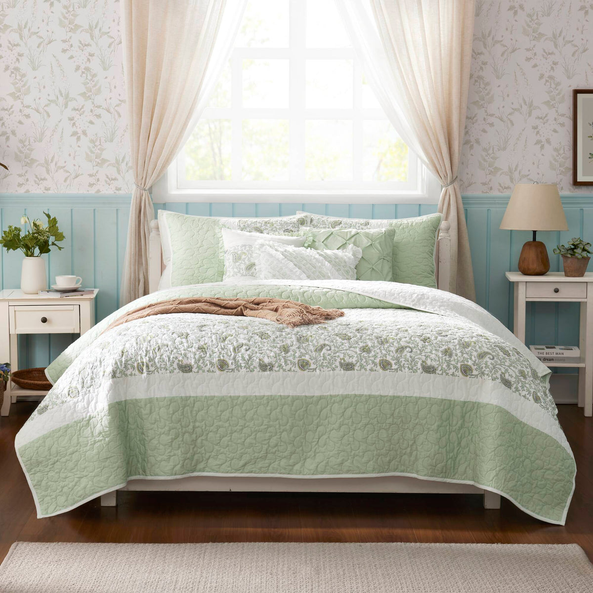 Cozy Throw Blanket, Dawn 6 Piece Cotton Percale Quilt Set, Machine-Washable Care for Sofas, Beds and Relaxing at Home, 2 Sizes and 5 Colors image 20