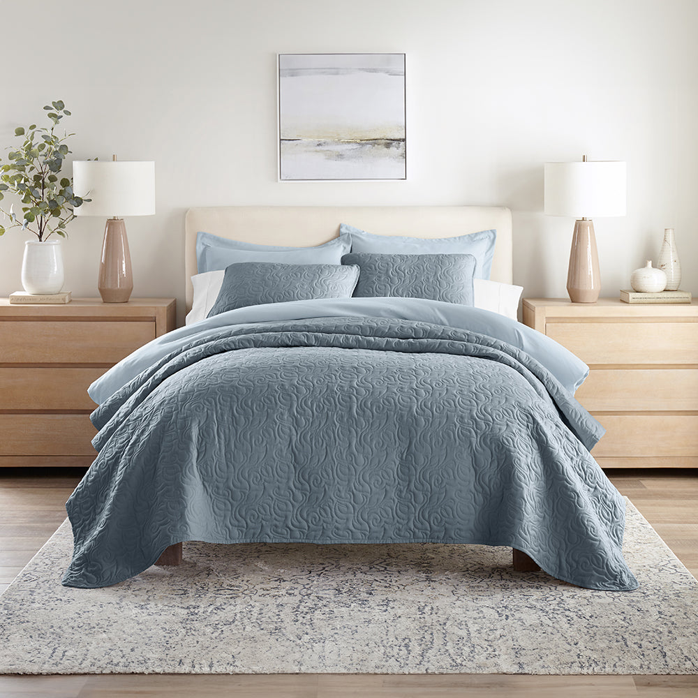 Bed Quilt, 3 Piece Floral Stitch Quilted Coverlet Set for Bedroom Layering and Everyday Bedding, 3 Sizes and 6 Colors image 20