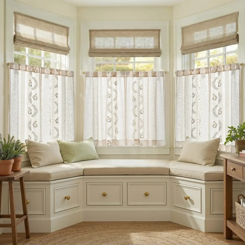 Window Curtain, Vintage Wavy Floral Embroidery Kitchen, Lightweight Design for Windows, Room Styling and Everyday Privacy image 20