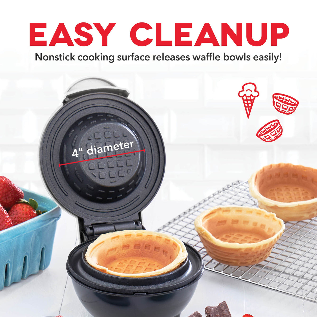 Dinnerware, Mini Waffle Bowl Maker, Non-Slip Design for Family Dining, Serving and Entertaining, 3 Color Options image 20