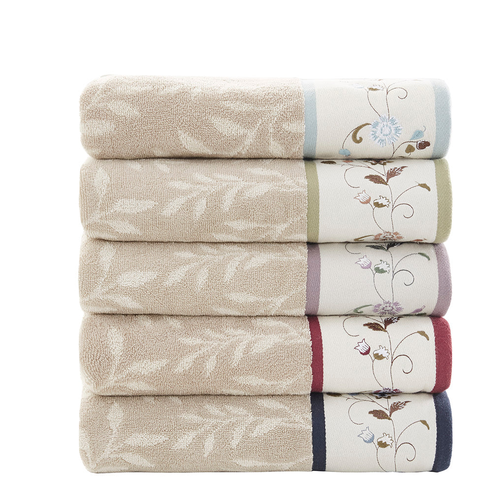 Bath Linen, Serene Embroidered Cotton Jacquard 6 Piece, Machine-Washable Care for Home Bathrooms and Everyday Care, 5 Color Options image 20