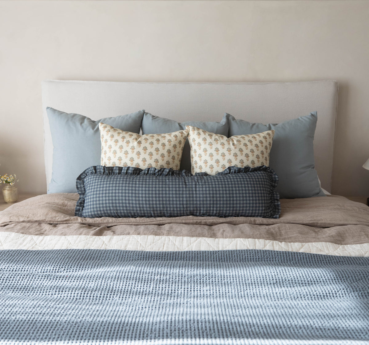 Decorative Pillow Cover, Navy Gingham Ruffle 18" 22" 26" 12x20" 12x40", Machine-Washable Care for Sofas, Beds and Living Room Accents image 20