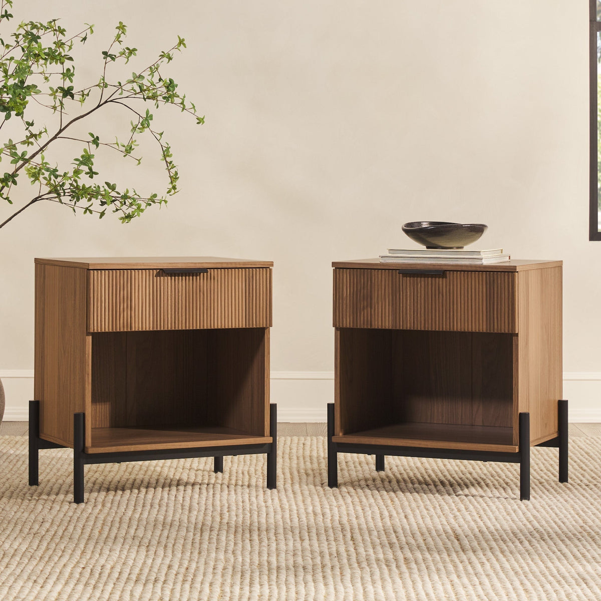 Nightstand, Paris Modern Scandinavian Reeded for Bedside Storage, Bedroom Organization and Guest Rooms, 2 Sizes and 3 Colors image 20