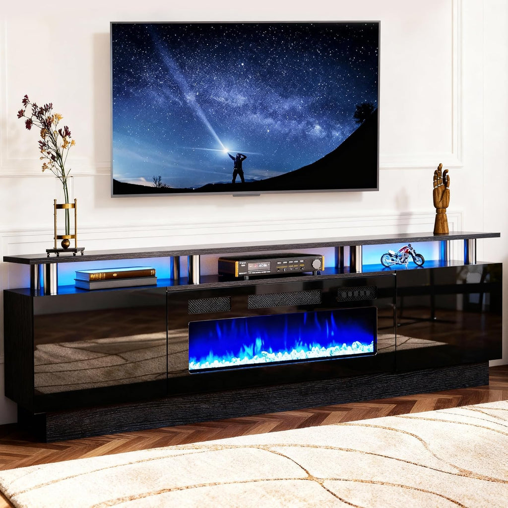 TV Stand, Electric Fireplace with Mirrored Doors, Stainless Steel Construction for Television Displays, Consoles and Organized Living Spaces image 21