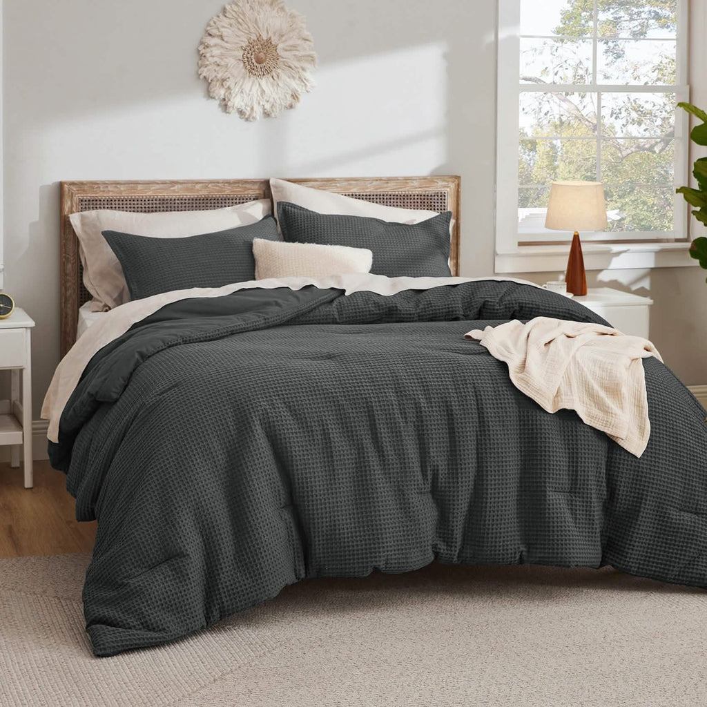 Bed Comforter, Cotton Waffle Weave Set, Breathable Construction for Everyday Bedding and Comfortable Sleep, 5 Sizes and 12 Colors image 21