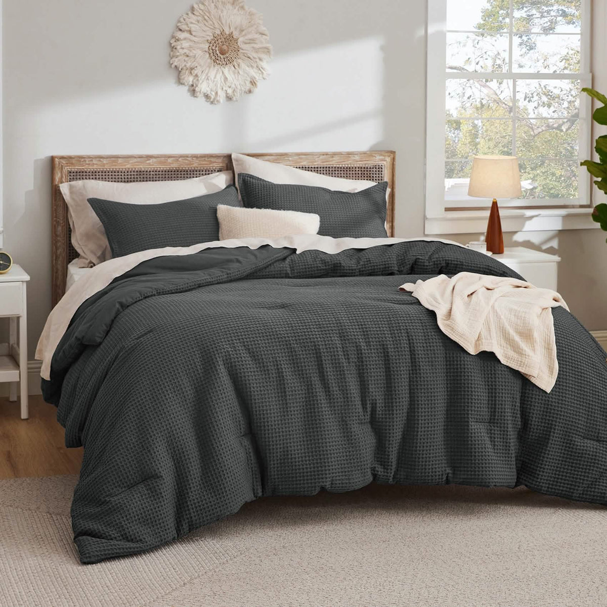 Bed Comforter, Cotton Waffle Weave Set, Breathable Construction for Everyday Bedding and Comfortable Sleep, 5 Sizes and 12 Colors image 21